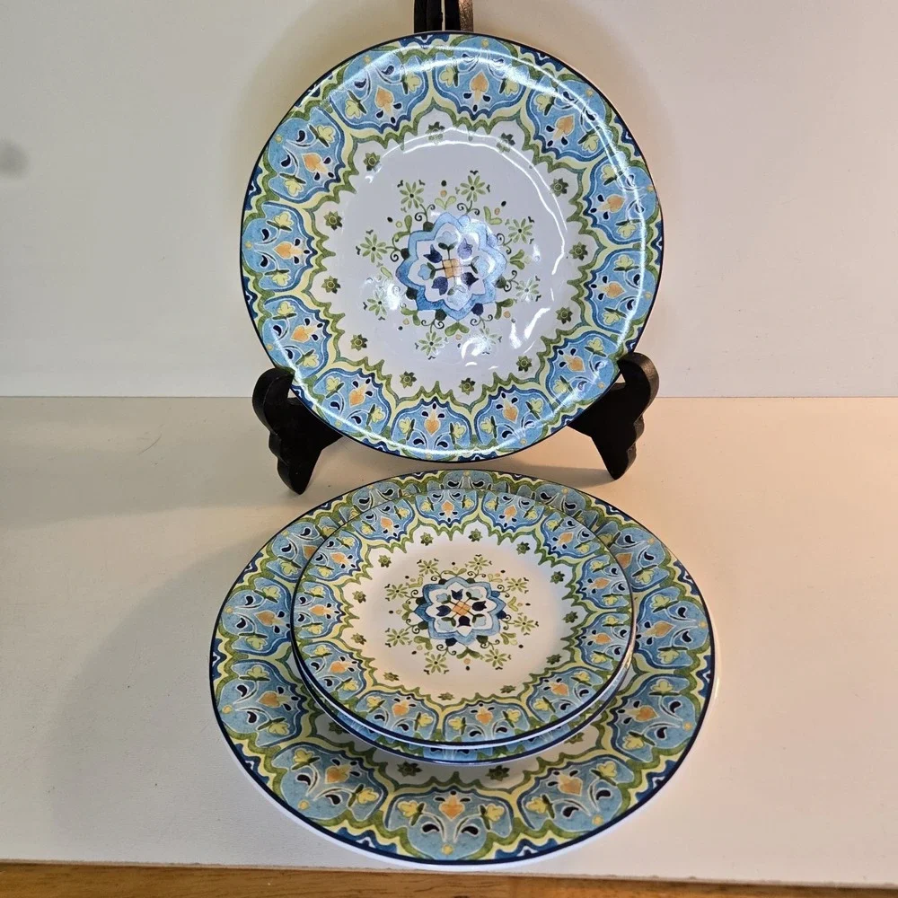 Pier 1 Celeste 4pc Set Salad Plates and Saucers Spring Summer Garden Retired